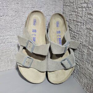 Birkenstock Arizona Unisex US Size L9 M7 Gray Suede Soft Footbed Slide Sandals